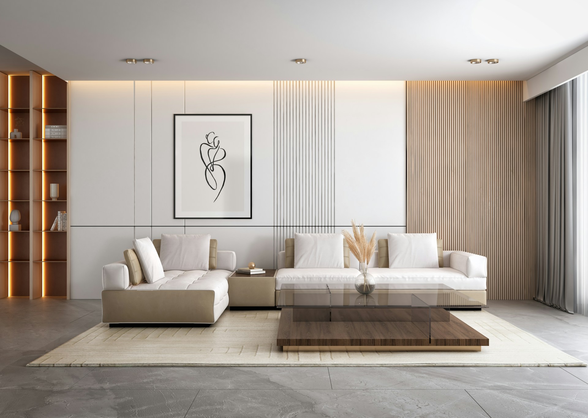 Living amenajat cu finisaje interioare premium